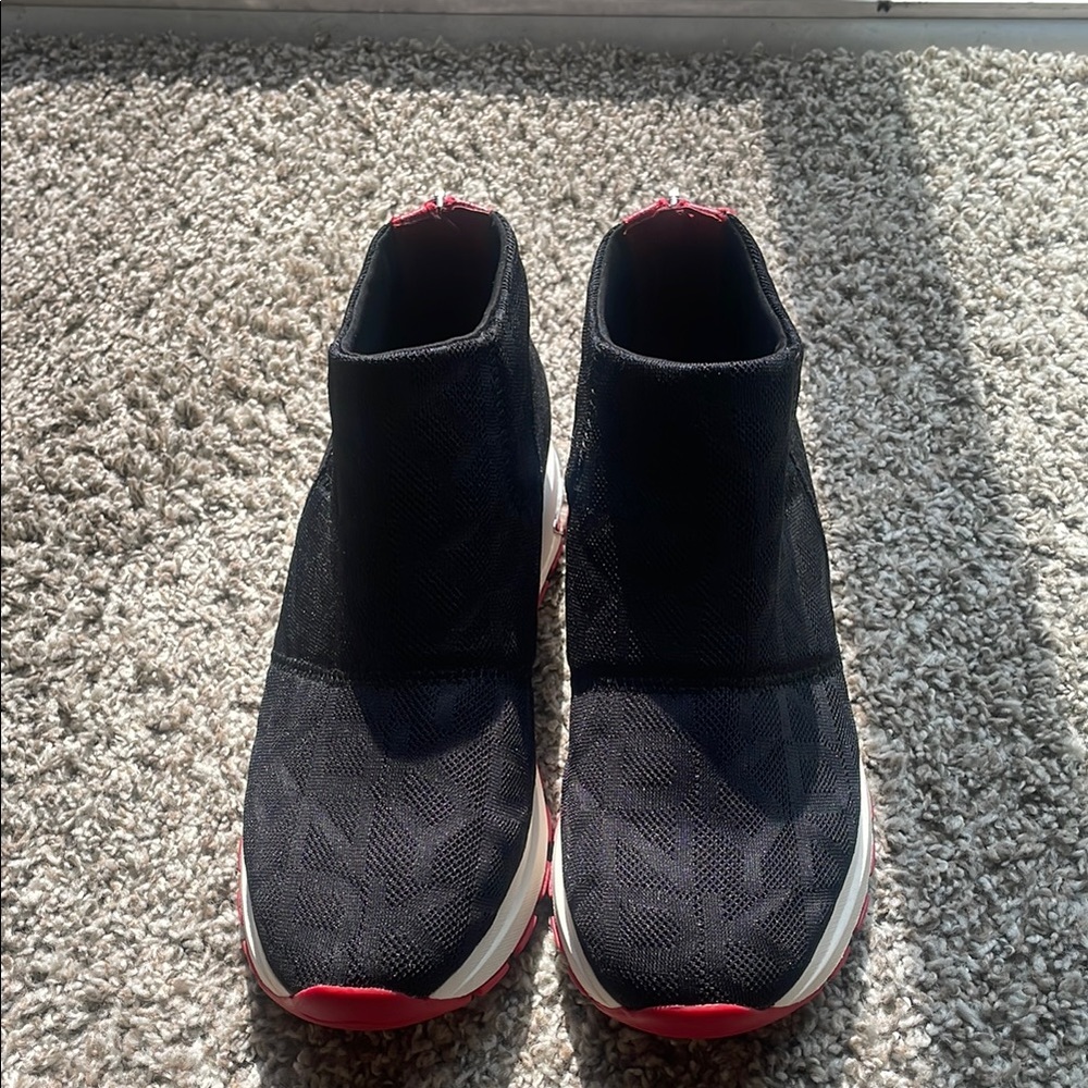 DKNY Black and Red Slip-On Sneakers
